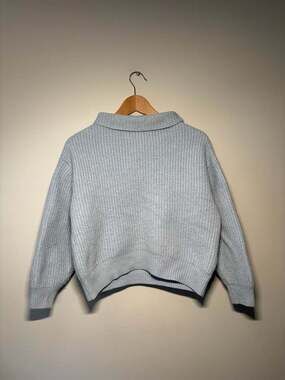 Wilfred Montpellier Mock Neck 100% Merino Wool Sweater in Light Blue